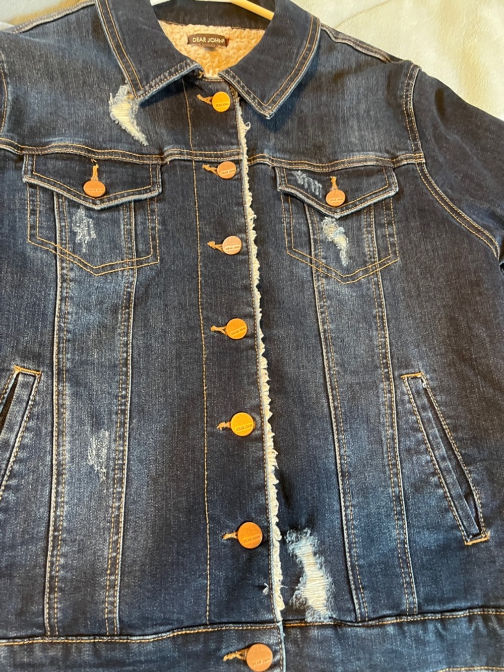 Dear John Indigo distressed darkDenim Jacket with Sherpa Lining large - Picture 13 of 14